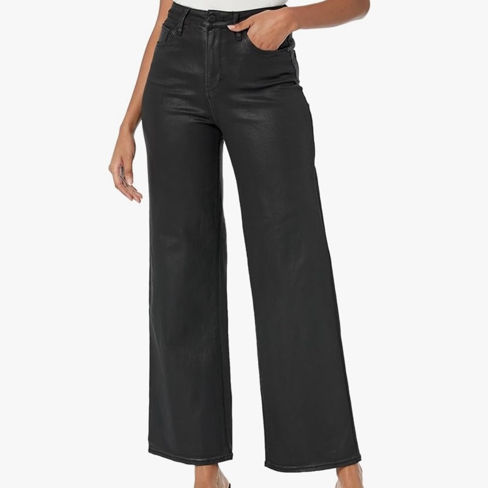 Blank NYC Black Coated cropped high waist straight leg pants